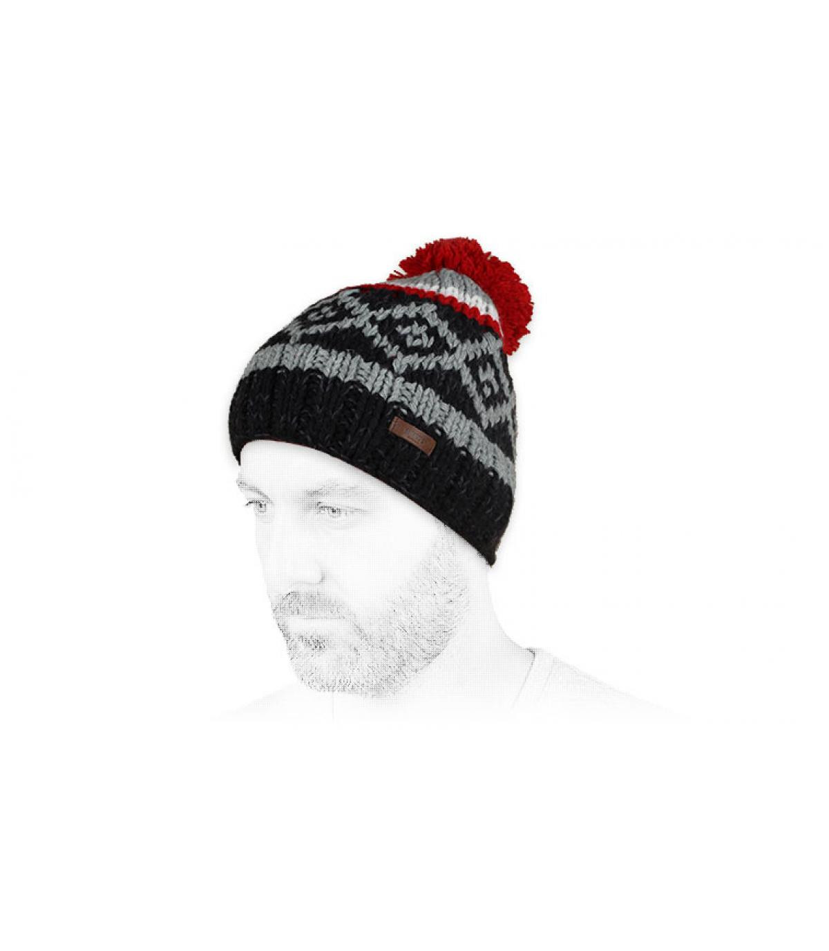 Barts pompom beanie blue red